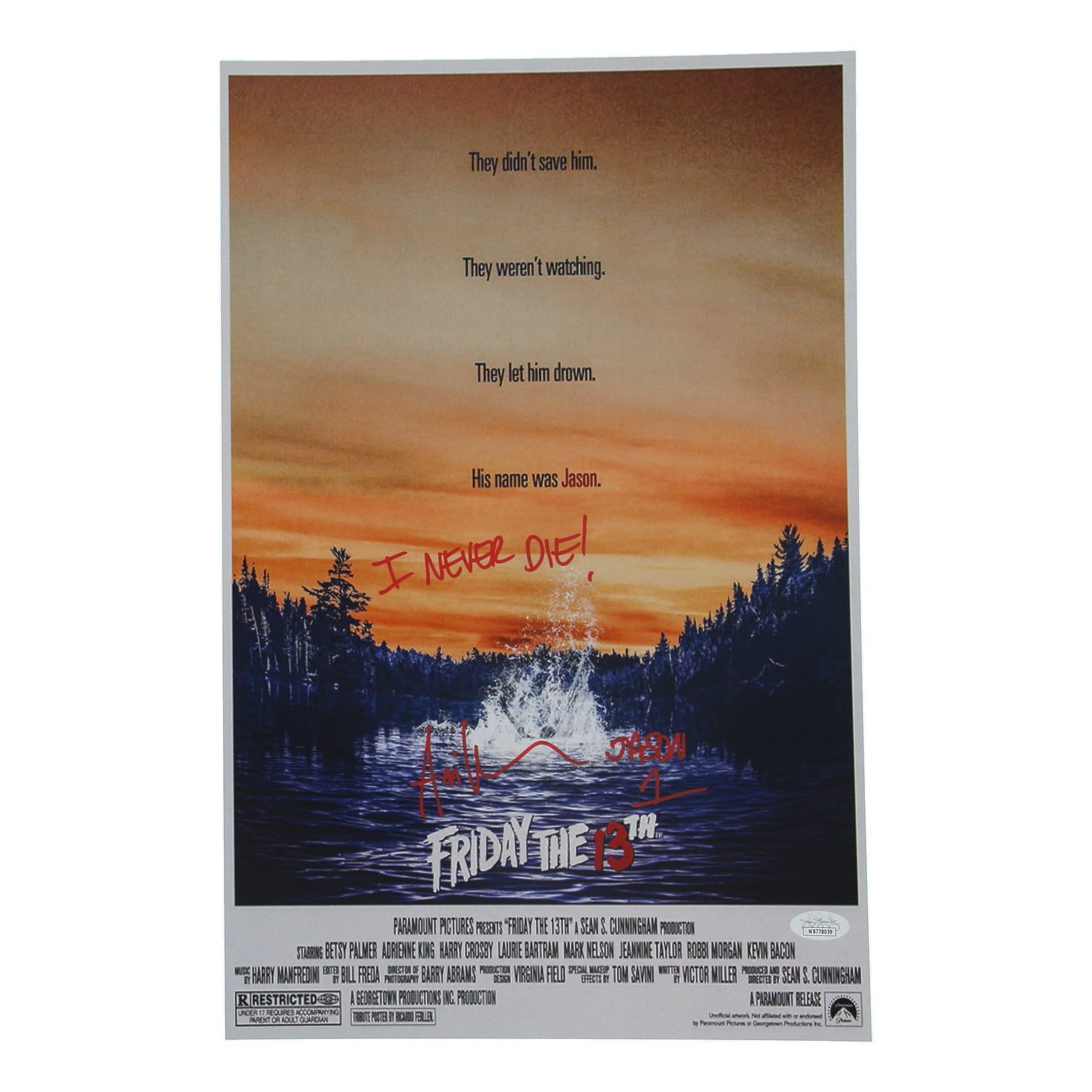Ari Lehman Signed "Friday the 13th" 11x17 Photo Inscribed "I Never Die!" & "Jason 1" (JSA) at PristineAuction.com Ari Lehman Signed "Friday the 13th" 11x17 Photo Inscribed "I Never Die!" & "Jason 1" (JSA) at PristineAuction.com