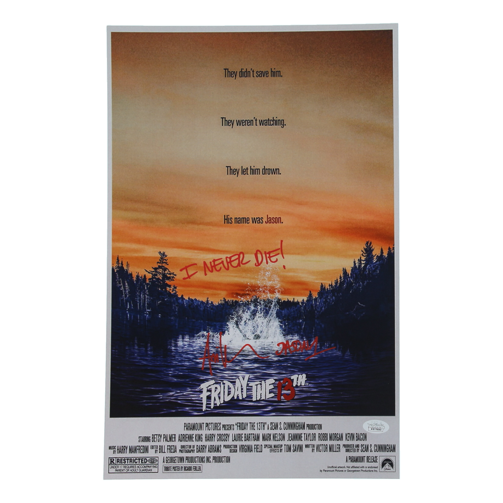 Ari Lehman Signed "Friday the 13th" 11x17 Photo Inscribed "I Never Die!" & "Jason 1" (JSA) at PristineAuction.com Ari Lehman Signed "Friday the 13th" 11x17 Photo Inscribed "I Never Die!" & "Jason 1" (JSA) at PristineAuction.com
