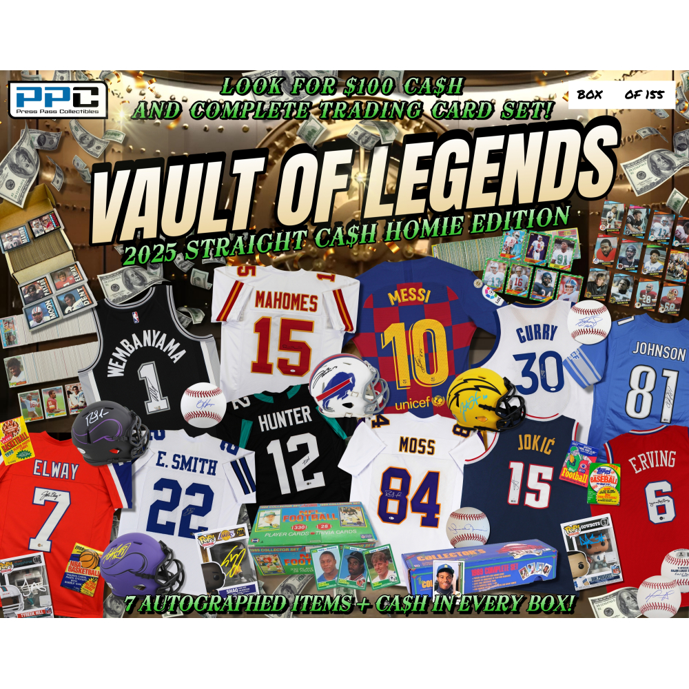 Press Pass Collectibles 2025 Vault of Legends Straight Ca$h Homie Mystery Box – Series 1 (Limited to 155) at PristineAuction.com