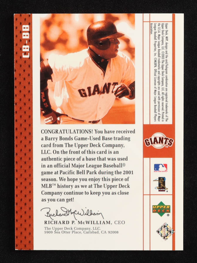 Barry Bonds 2003 Upper Deck MVP Covering the Bases #BB at PristineAuction.com Barry Bonds 2003 Upper Deck MVP Covering the Bases #BB at PristineAuction.com