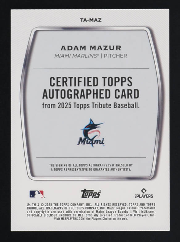 Adam Mazur 2025 Topps Tribute Autographs Purple #TA-MAZ #11/50 at PristineAuction.com Adam Mazur 2025 Topps Tribute Autographs Purple #TA-MAZ #11/50 at PristineAuction.com
