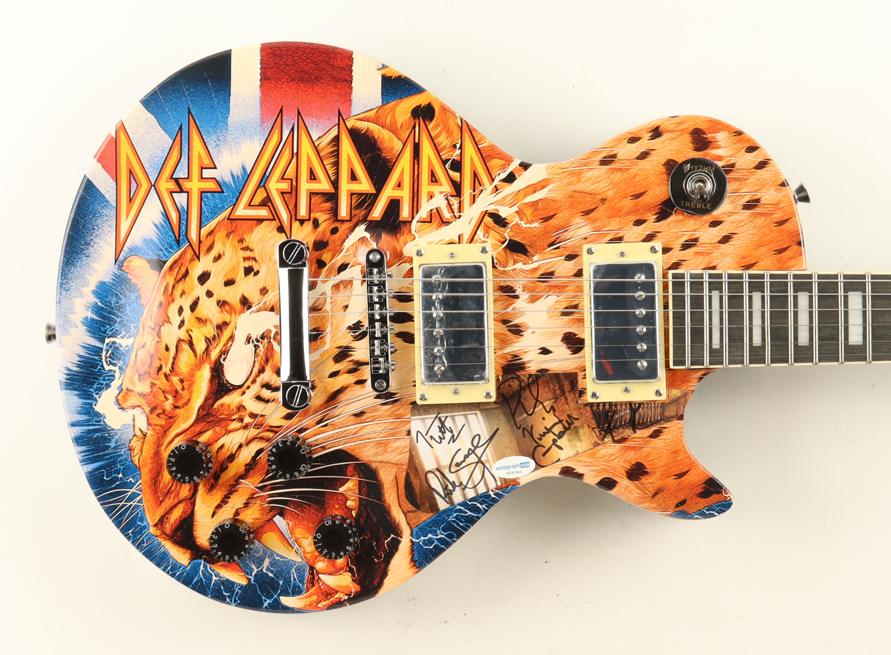 Custom 39" Electric Guitar Signed By (5) with Joe Elliot, Phil Collen, Rick Allen, & Rick Savage (ACOA & AutographPros) at PristineAuction.com Custom 39" Electric Guitar Signed By (5) with Joe Elliot, Phil Collen, Rick Allen, & Rick Savage (ACOA & AutographPros) at PristineAuction.com