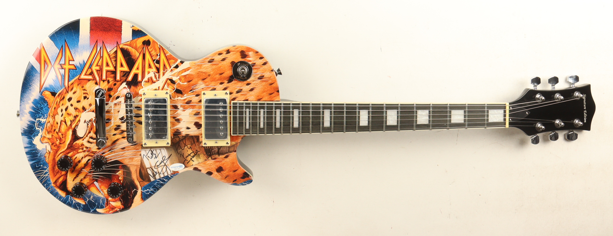 Custom 39" Electric Guitar Signed By (5) with Joe Elliot, Phil Collen, Rick Allen, & Rick Savage (ACOA & AutographPros) at PristineAuction.com Custom 39" Electric Guitar Signed By (5) with Joe Elliot, Phil Collen, Rick Allen, & Rick Savage (ACOA & AutographPros) at PristineAuction.com