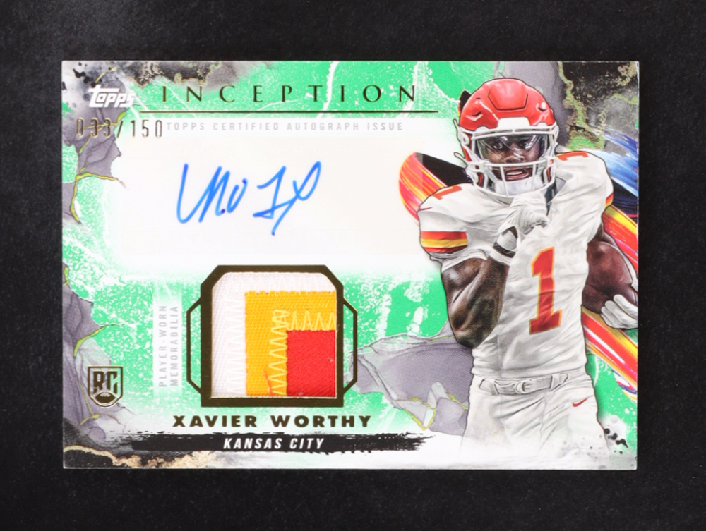 Xavier Worthy 2024 Topps Inception Provenance Patch Autographs Green #PPAXW RC #33/150