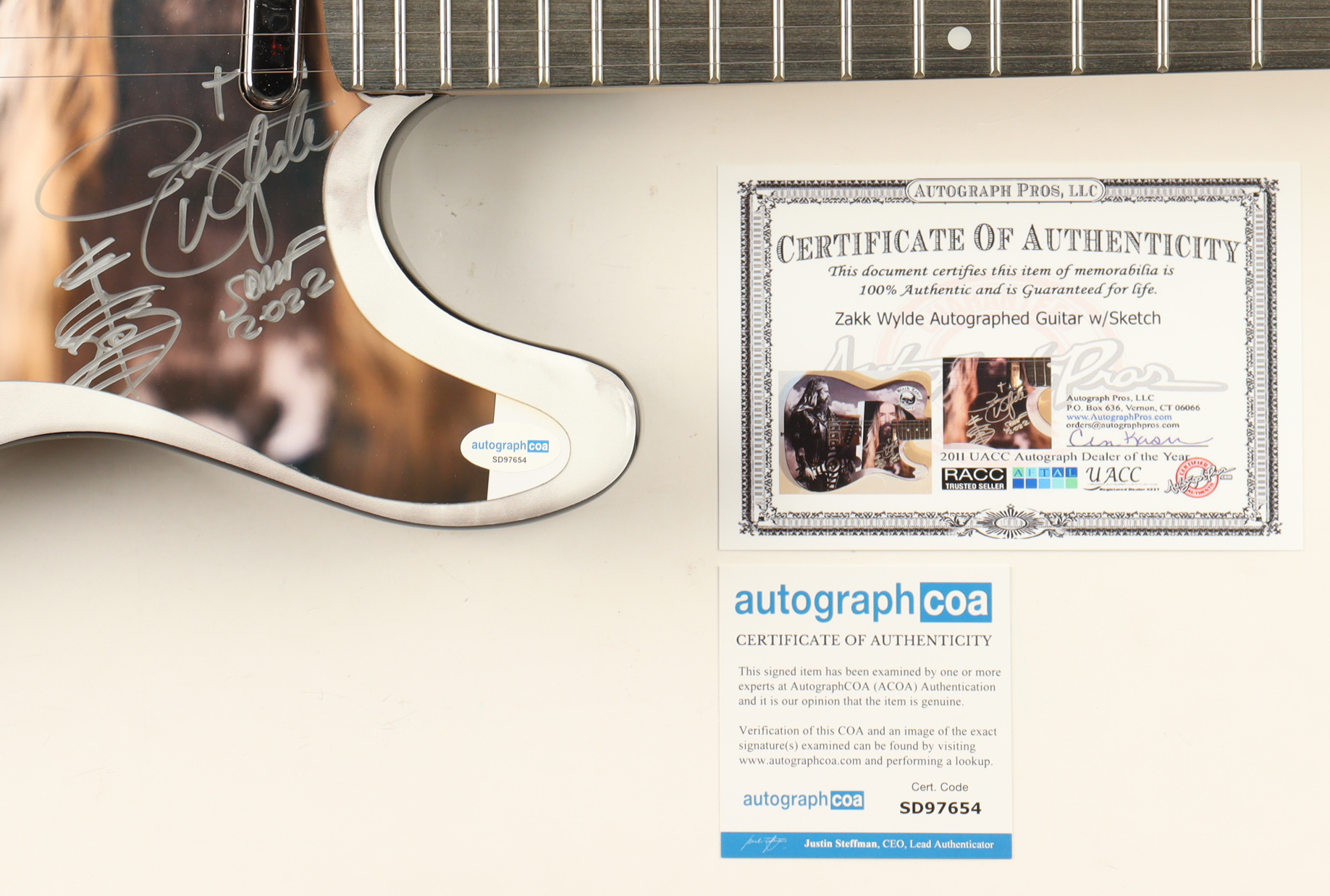 Zakk Wylde Signed Custom 39" Electric Guitar Inscribed "SDMF 2022" with Guitar Sketch (AutographCOA & AP) at PristineAuction.com Zakk Wylde Signed Custom 39" Electric Guitar Inscribed "SDMF 2022" with Guitar Sketch (AutographCOA & AP) at PristineAuction.com