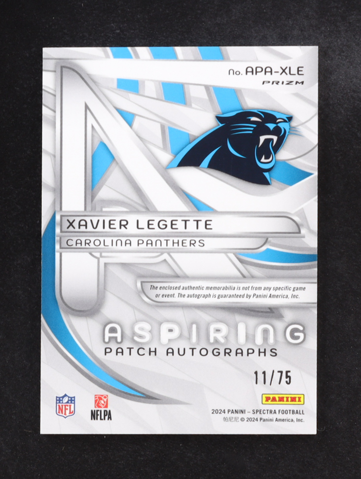 Xavier Legette 2024 Panini Spectra Aspiring Patch Autographs Celestial #6 RC #11/75 at PristineAuction.com Xavier Legette 2024 Panini Spectra Aspiring Patch Autographs Celestial #6 RC #11/75 at PristineAuction.com