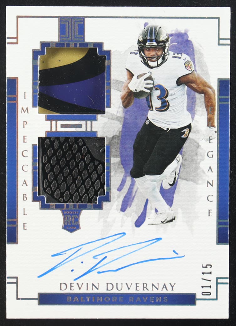 Devin Duvernay 2020 Panini Impeccable Elegance Rookie Helmet and Glove Autographs #130 RC #01/15 at PristineAuction.com Devin Duvernay 2020 Panini Impeccable Elegance Rookie Helmet and Glove Autographs #130 RC #01/15 at PristineAuction.com