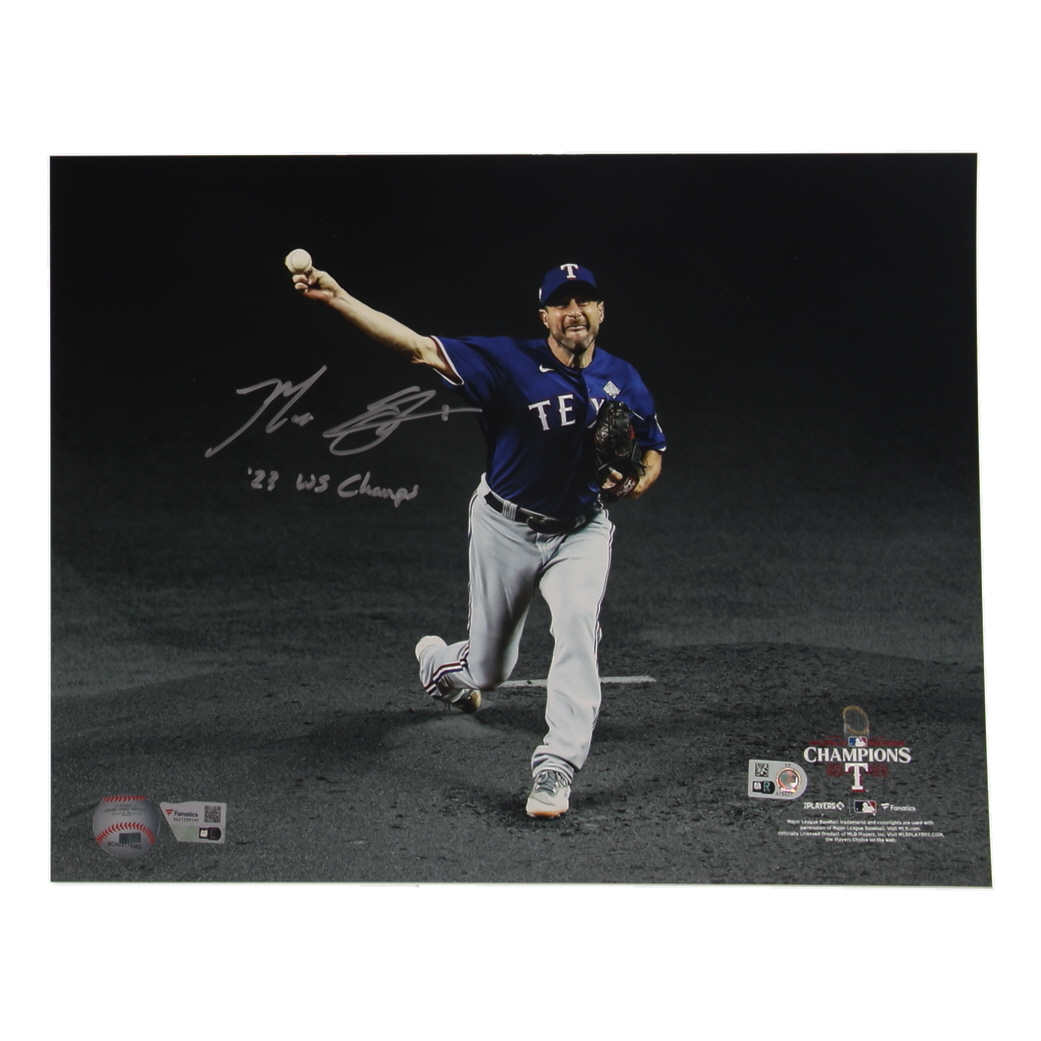 Max Scherzer Signed Rangers 11x14 Photo Inscribed "'23 WS Champs" (MLB & Fanatics) at PristineAuction.com Max Scherzer Signed Rangers 11x14 Photo Inscribed "'23 WS Champs" (MLB & Fanatics) at PristineAuction.com