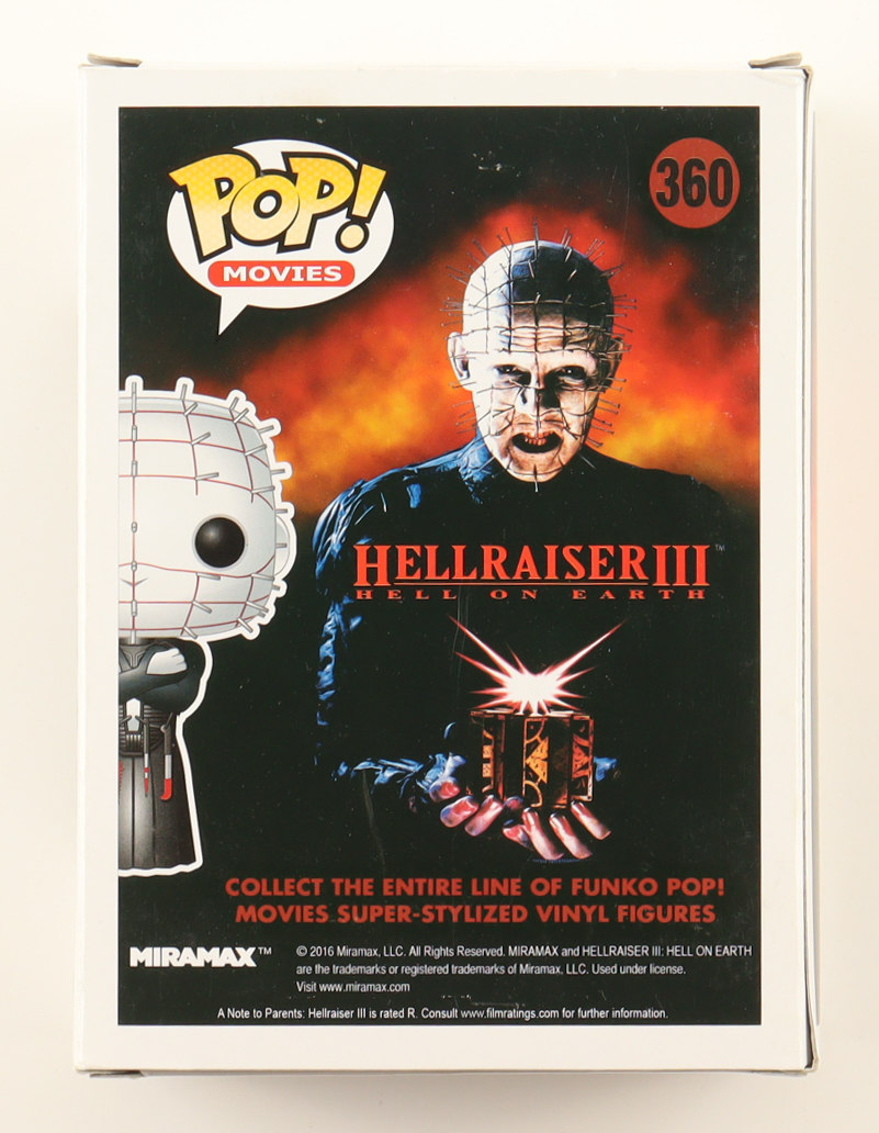 Clive Barker Signed "Hellraiser III: Hell on Earth" #134 Pinhead Funko Pop! Vinyl Figure (ACOA) at PristineAuction.com Clive Barker Signed "Hellraiser III: Hell on Earth" #134 Pinhead Funko Pop! Vinyl Figure (ACOA) at PristineAuction.com