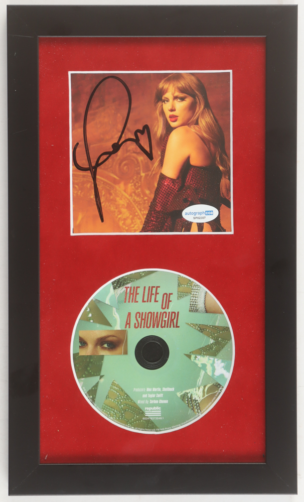 Taylor Swift Signed "The Life of a Showgirl" Custom Framed CD Insert Display (ACOA) at PristineAuction.com Taylor Swift Signed "The Life of a Showgirl" Custom Framed CD Insert Display (ACOA) at PristineAuction.com