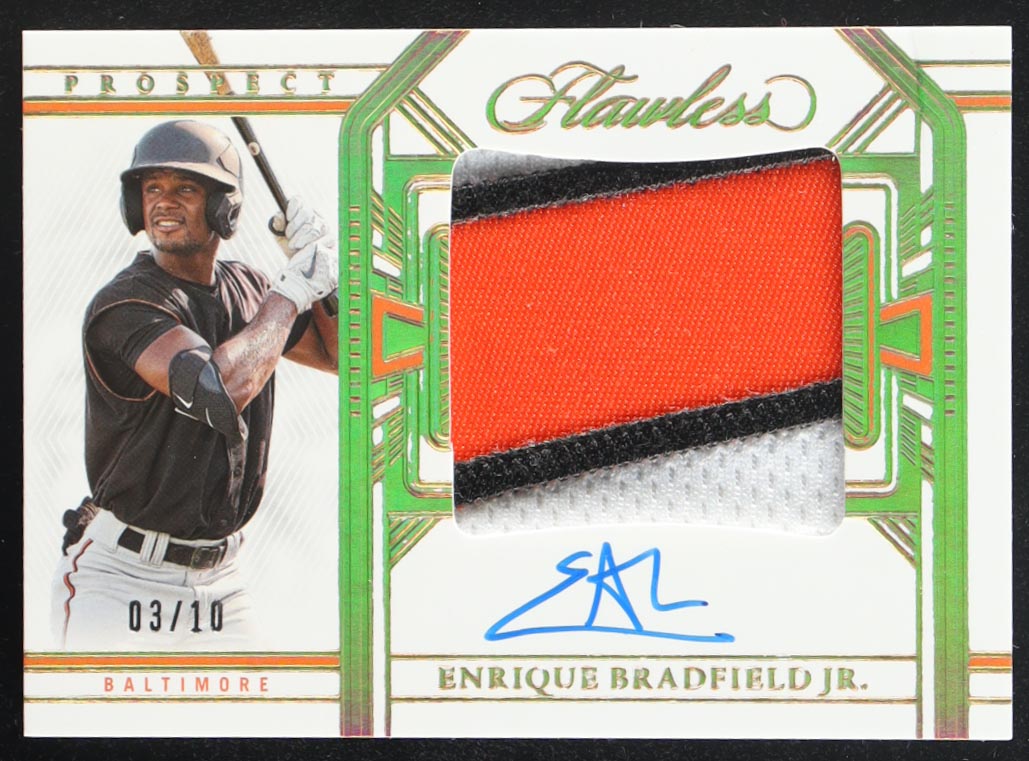 Enrique Bradfield Jr. 2024 Panini Flawless Prospect Memorabilia Patch Autographs #PPA-EBJ #03/10 at PristineAuction.com Enrique Bradfield Jr. 2024 Panini Flawless Prospect Memorabilia Patch Autographs #PPA-EBJ #03/10 at PristineAuction.com