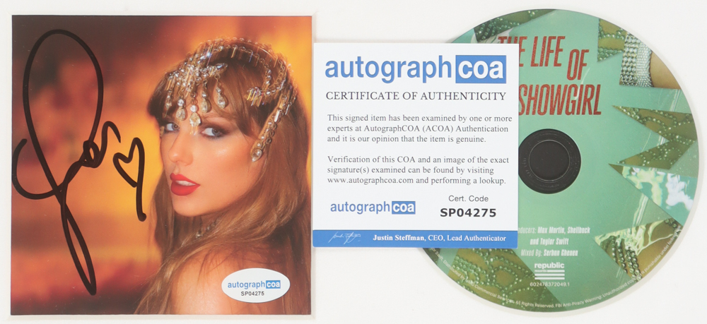 Taylor Swift Signed "The Life of a Showgirl" Custom Framed CD Insert Display (ACOA) at PristineAuction.com Taylor Swift Signed "The Life of a Showgirl" Custom Framed CD Insert Display (ACOA) at PristineAuction.com