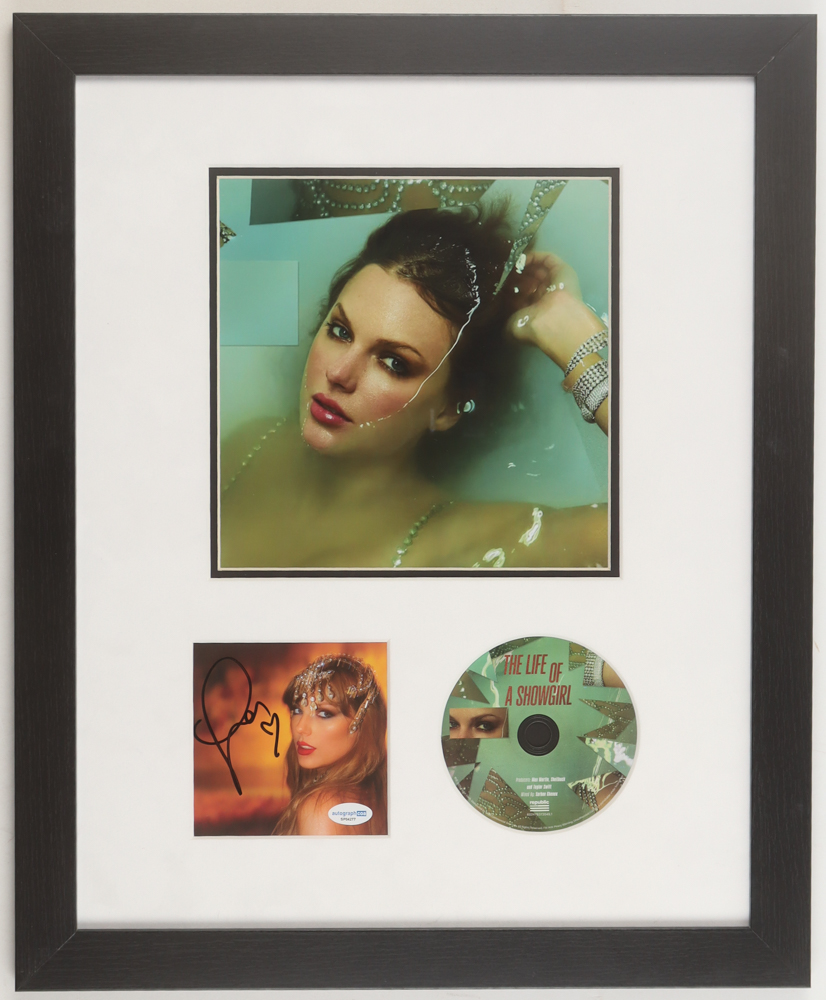 Taylor Swift Signed "The Life of a Showgirl" Custom Framed CD Insert Display (ACOA) at PristineAuction.com Taylor Swift Signed "The Life of a Showgirl" Custom Framed CD Insert Display (ACOA) at PristineAuction.com
