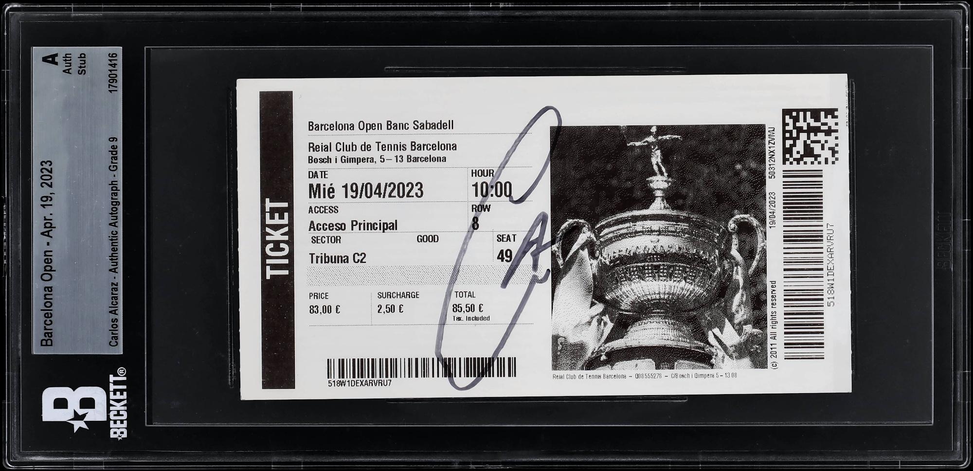 Carlos Alcaraz Signed Barcelona Open Ticket (BGS | Auto 9) at PristineAuction.com Carlos Alcaraz Signed Barcelona Open Ticket (BGS | Auto 9) at PristineAuction.com