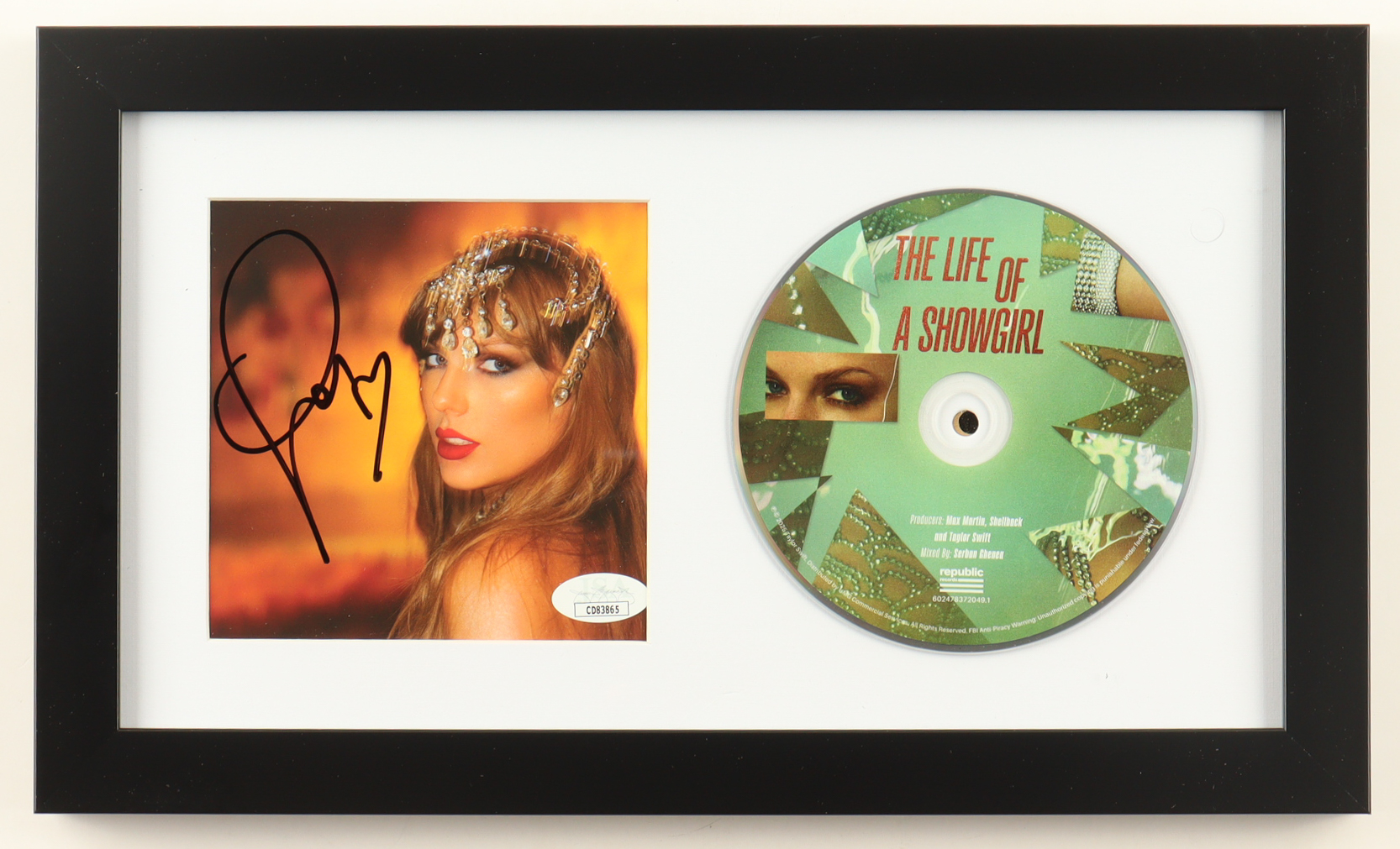 Taylor Swift Signed Custom Framed "The Life of a Showgirl" CD Album Insert Display with Disc (JSA) at PristineAuction.com Taylor Swift Signed Custom Framed "The Life of a Showgirl" CD Album Insert Display with Disc (JSA) at PristineAuction.com