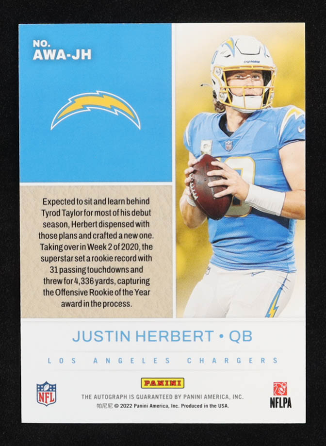Justin Herbert 2022 Panini Award Winners Autographs #AWAJH at PristineAuction.com Justin Herbert 2022 Panini Award Winners Autographs #AWAJH at PristineAuction.com