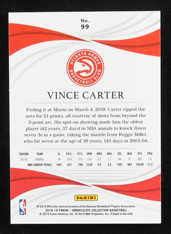 Vince Carter 2018-19 Immaculate Collection #99 Vince Carter 2018-19 Immaculate Collection #99 #11/99 at PristineAuction.com Vince Carter 2018-19 Immaculate Collection #99 Vince Carter 2018-19 Immaculate Collection #99 #11/99 at PristineAuction.com