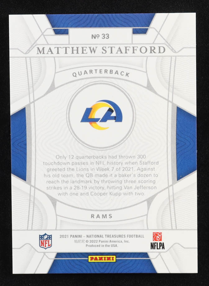 Matthew Stafford 2021 Panini National Treasures #33 #19/99 at PristineAuction.com Matthew Stafford 2021 Panini National Treasures #33 #19/99 at PristineAuction.com
