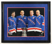 Rangers Custom Framed Photo Display Signed by (4) with Mark Messier, Mike Richter, Adam Graves & Brian Leetch with Multiple Career Stat Inscriptions (Fanatics & Steiner) at PristineAuction.com