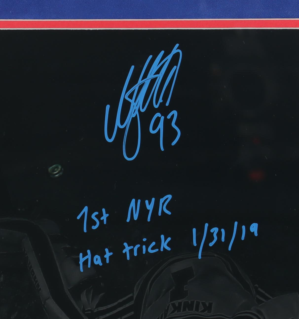 Mika Zibanejad Signed Rangers Custom Framed Photo Display Inscribed "1st NYR Hat Trick 1/31/19" (Fanatics) at PristineAuction.com Mika Zibanejad Signed Rangers Custom Framed Photo Display Inscribed "1st NYR Hat Trick 1/31/19" (Fanatics) at PristineAuction.com