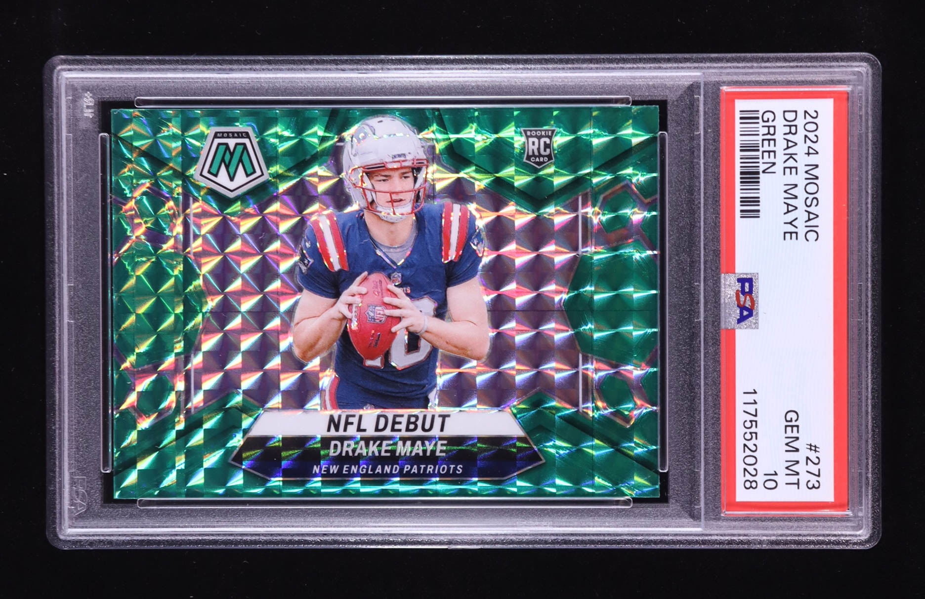 Drake Maye 2024 Panini Mosaic NFL Debut Mosaic Green #273 RC (PSA 10) at PristineAuction.com Drake Maye 2024 Panini Mosaic NFL Debut Mosaic Green #273 RC (PSA 10) at PristineAuction.com