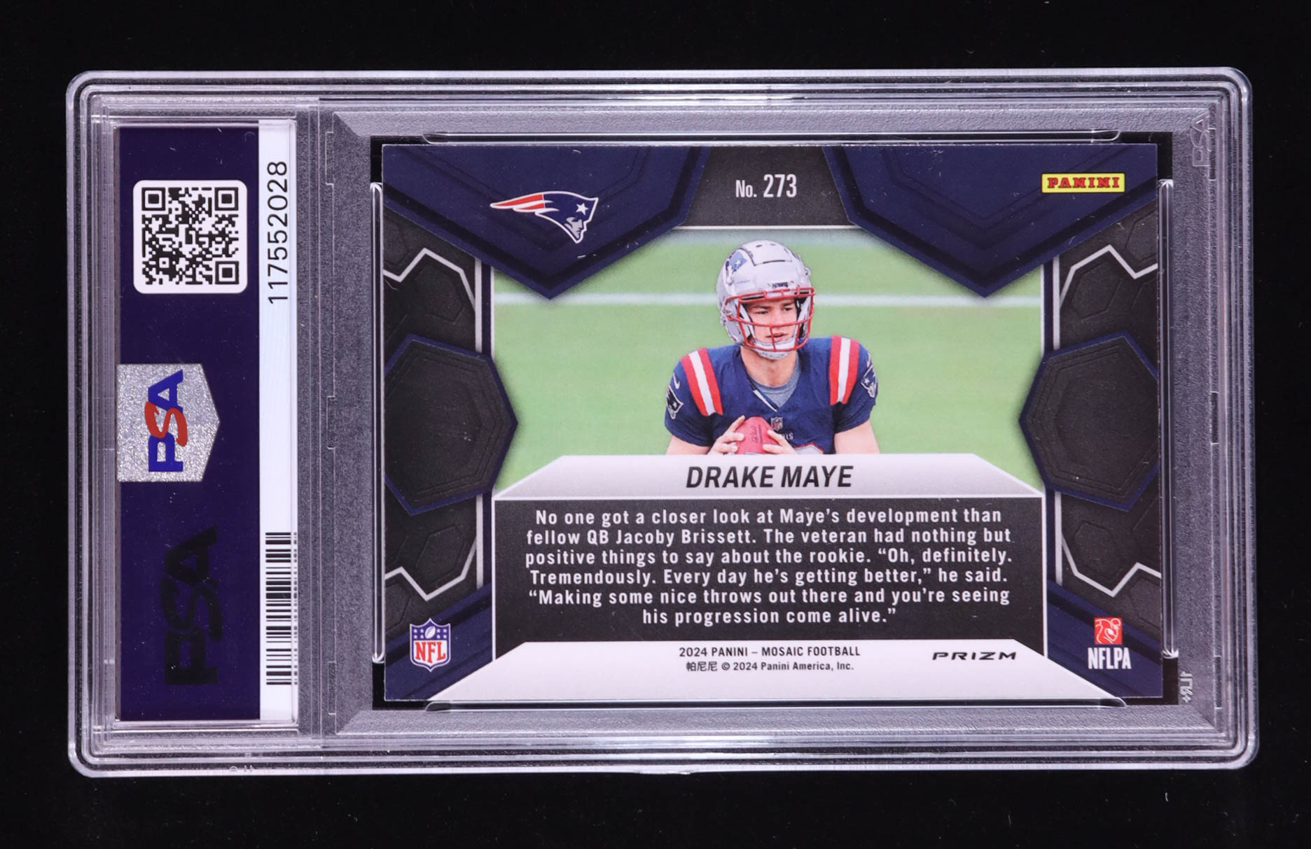 Drake Maye 2024 Panini Mosaic NFL Debut Mosaic Green #273 RC (PSA 10) at PristineAuction.com Drake Maye 2024 Panini Mosaic NFL Debut Mosaic Green #273 RC (PSA 10) at PristineAuction.com