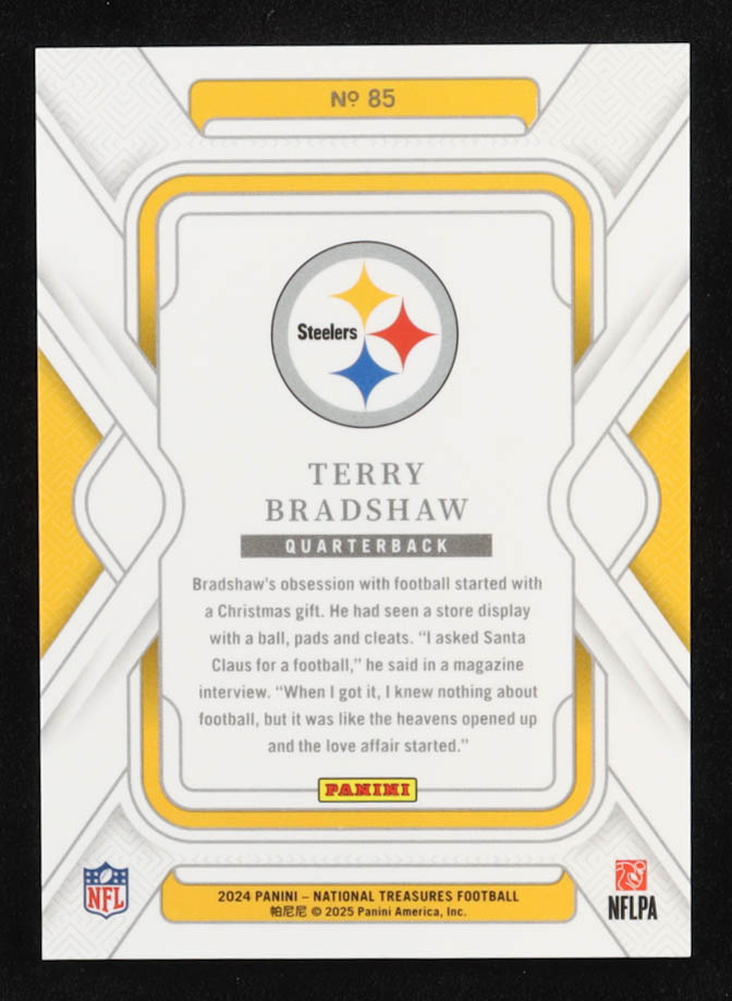 Terry Bradshaw 2024 Panini National Treasures #85 #20/99 at PristineAuction.com Terry Bradshaw 2024 Panini National Treasures #85 #20/99 at PristineAuction.com