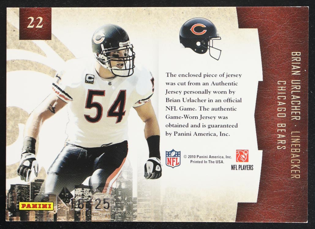 Brian Urlacher 2010 Panini City Limits Plates and Patches Game-Worn Jersey #22 #18/25 at PristineAuction.com Brian Urlacher 2010 Panini City Limits Plates and Patches Game-Worn Jersey #22 #18/25 at PristineAuction.com
