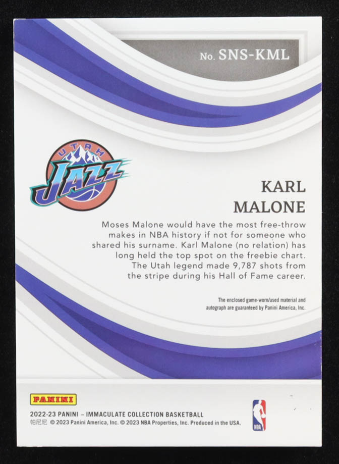 Karl Malone 2022-23 Immaculate Collection Sneaker Swatches Signatures #48 #10/15 at PristineAuction.com Karl Malone 2022-23 Immaculate Collection Sneaker Swatches Signatures #48 #10/15 at PristineAuction.com