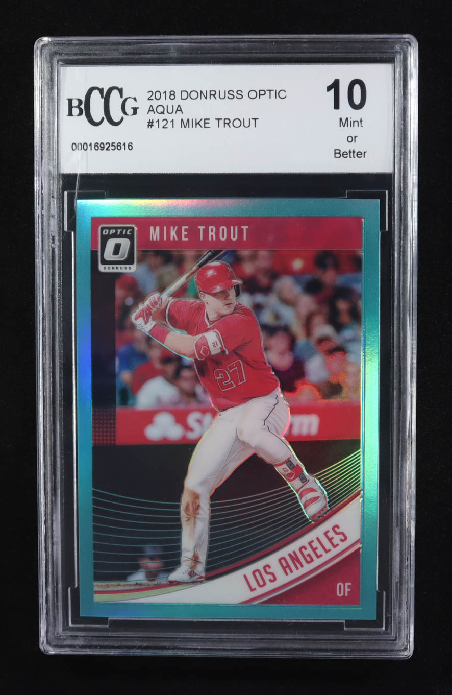 Mike Trout 2018 Donruss Optic Aqua #121 #297/299 (BCCG 10) at PristineAuction.com Mike Trout 2018 Donruss Optic Aqua #121 #297/299 (BCCG 10) at PristineAuction.com