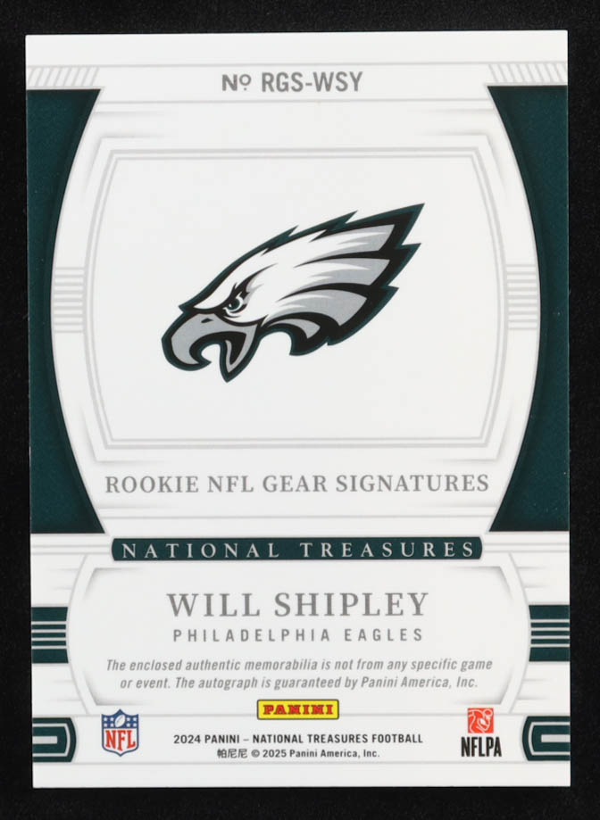 Will Shipley 2024 Panini National Treasures Rookie NFL Gear Signature Combos #27 #75/99 RC at PristineAuction.com Will Shipley 2024 Panini National Treasures Rookie NFL Gear Signature Combos #27 #75/99 RC at PristineAuction.com