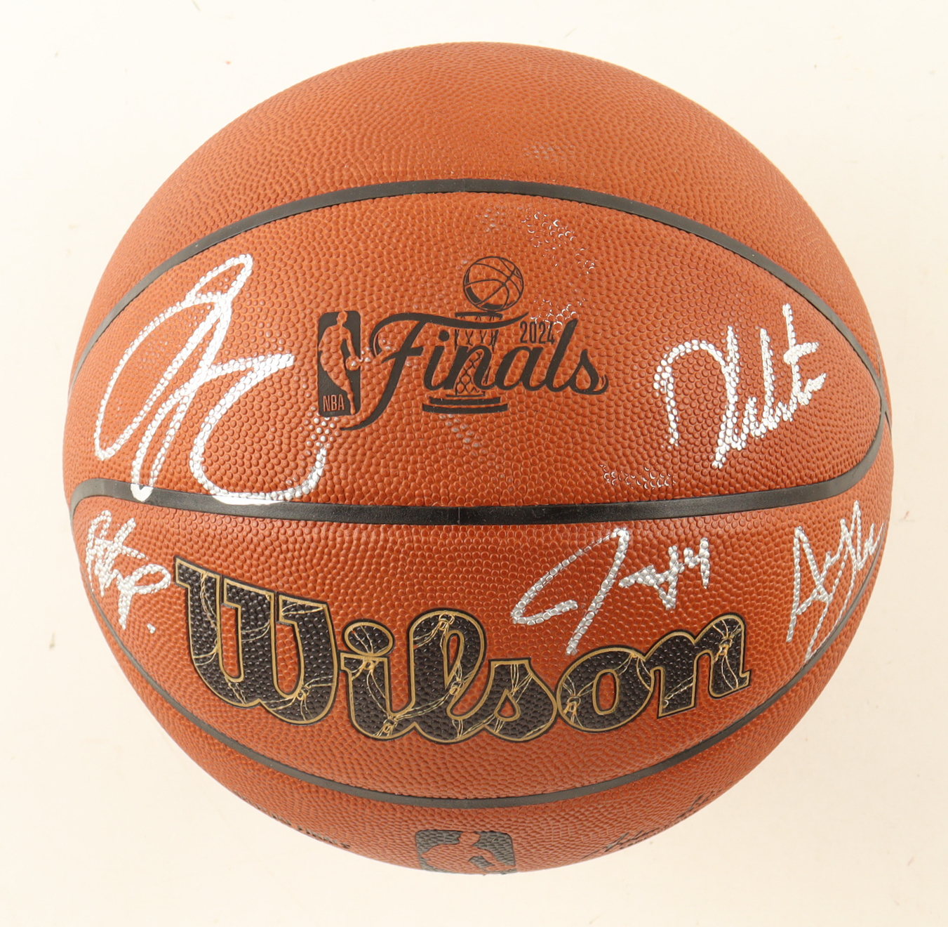 2024 Celtics NBA Finals Basketball Signed By (5) with Jayson Tatum, Derrick White, Jrue Holiday & Al Horford (JSA & Fanatics) at PristineAuction.com 2024 Celtics NBA Finals Basketball Signed By (5) with Jayson Tatum, Derrick White, Jrue Holiday & Al Horford (JSA & Fanatics) at PristineAuction.com