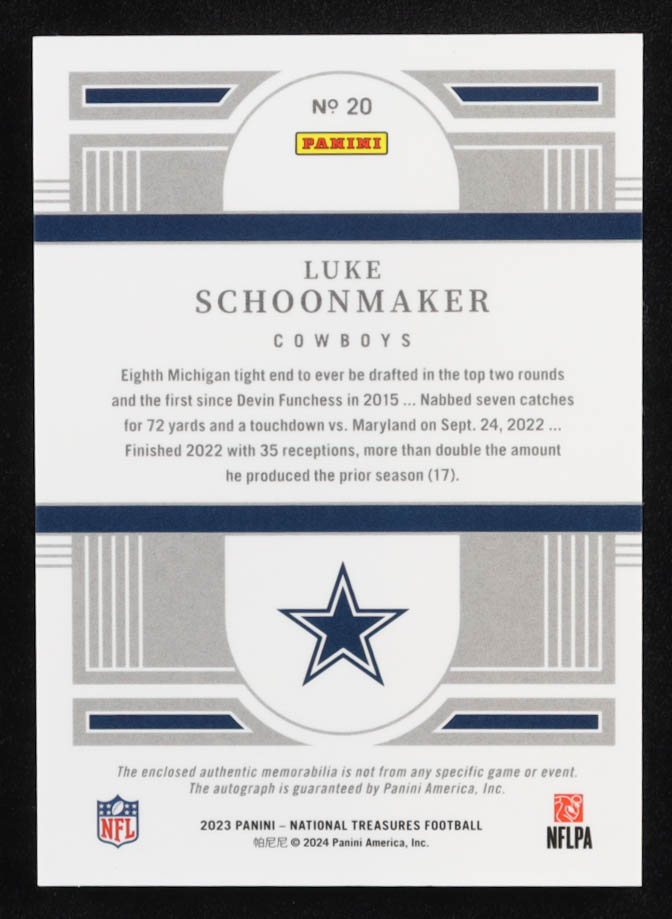 Luke Schoonmaker 2023 Panini National Treasures Patch Autographs Green #20 #65/86 RC at PristineAuction.com Luke Schoonmaker 2023 Panini National Treasures Patch Autographs Green #20 #65/86 RC at PristineAuction.com