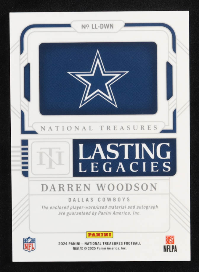 Darren Woodson 2024 Panini National Treasures Lasting Legacies Material Autographs #24 #26/99 at PristineAuction.com Darren Woodson 2024 Panini National Treasures Lasting Legacies Material Autographs #24 #26/99 at PristineAuction.com