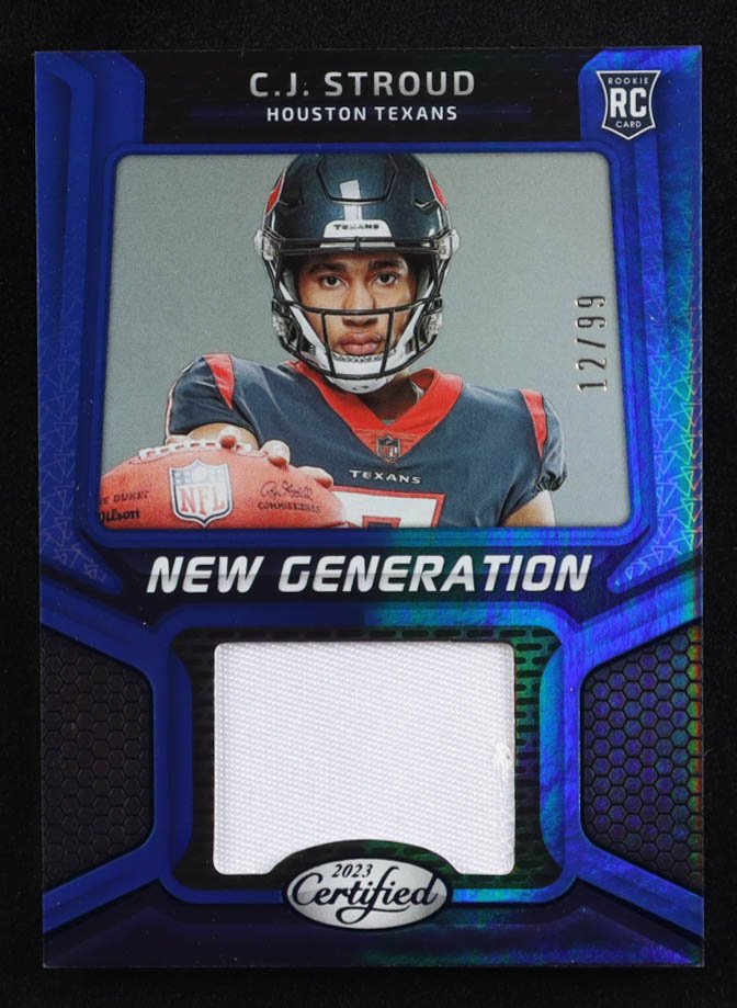 CJ Stroud 2023 Certified New Generation Jerseys Mirror Blue #30 #12/99 RC at PristineAuction.com CJ Stroud 2023 Certified New Generation Jerseys Mirror Blue #30 #12/99 RC at PristineAuction.com