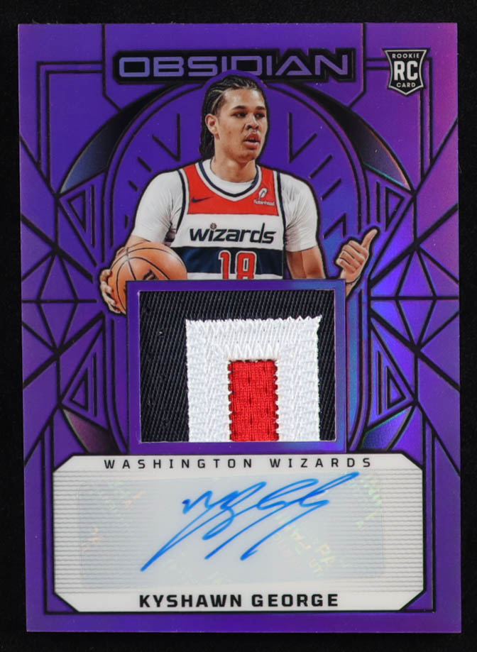 Kyshawn George 2024-25 Panini Obsidian Electric Etch Purple Flood JSY AU #213 #11/75 RC at PristineAuction.com Kyshawn George 2024-25 Panini Obsidian Electric Etch Purple Flood JSY AU #213 #11/75 RC at PristineAuction.com