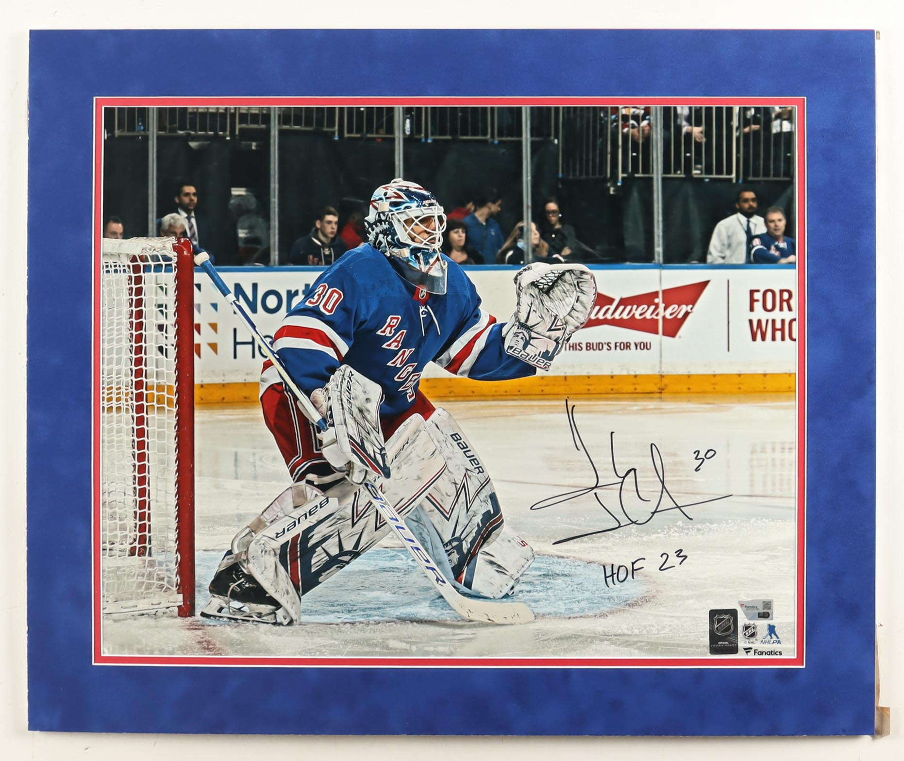 Henrik Lundqvist Signed Rangers Lithograph Display Inscribed "HOF 23" (Fanatics) at PristineAuction.com Henrik Lundqvist Signed Rangers Lithograph Display Inscribed "HOF 23" (Fanatics) at PristineAuction.com