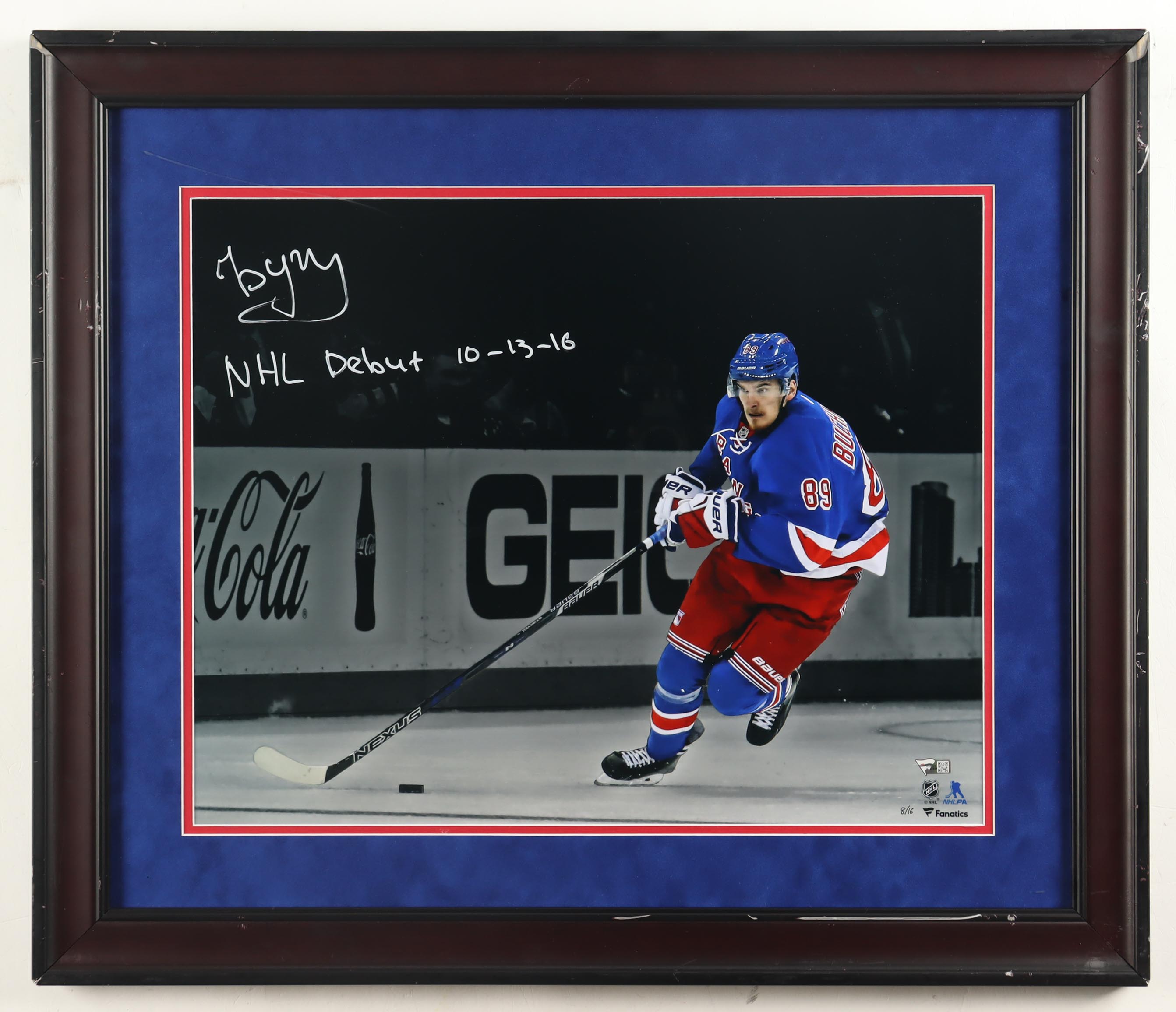 Pavel Buchnevich Signed LE Rangers Custom Framed Photo Display Inscribed "NHL Debut 10-13-16" #8/16 (Fanatics) at PristineAuction.com Pavel Buchnevich Signed LE Rangers Custom Framed Photo Display Inscribed "NHL Debut 10-13-16" #8/16 (Fanatics) at PristineAuction.com