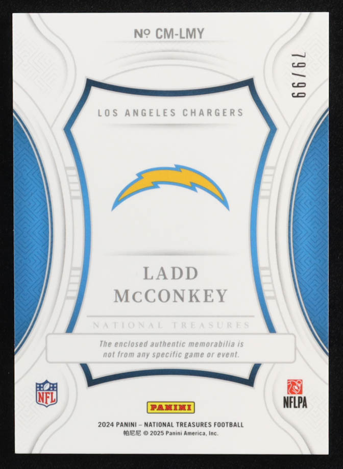Ladd McConkey 2024 Panini National Treasures Century Materials #52 #79/99 RC at PristineAuction.com Ladd McConkey 2024 Panini National Treasures Century Materials #52 #79/99 RC at PristineAuction.com