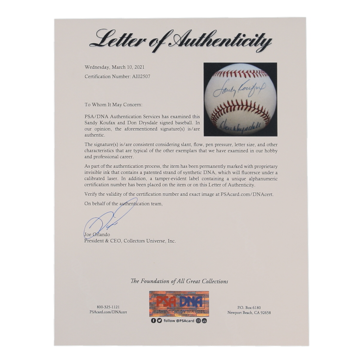 Sandy Koufax & Don Drysdale Signed ONL Baseball (PSA) at PristineAuction.com Sandy Koufax & Don Drysdale Signed ONL Baseball (PSA) at PristineAuction.com