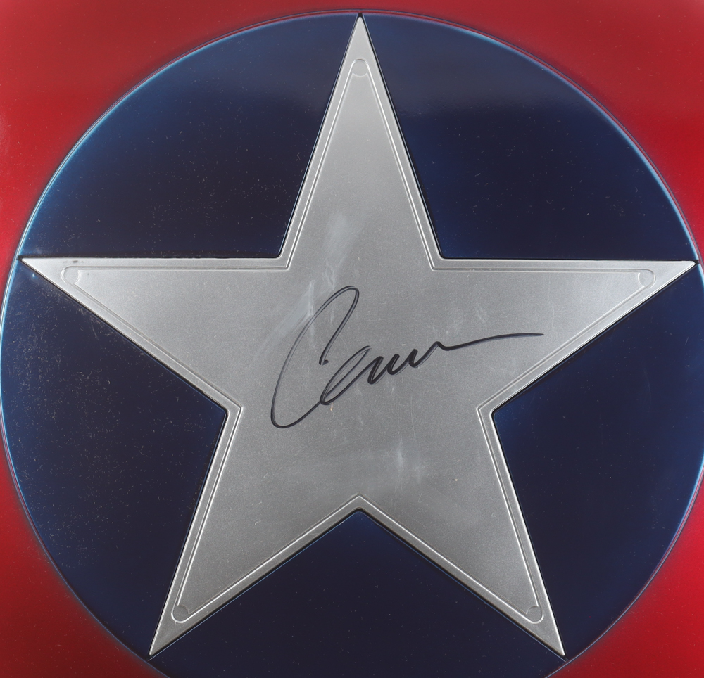 Chris Evans Signed "Captain America" Marvel Full-Size Shield (Beckett & Fanatics) at PristineAuction.com Chris Evans Signed "Captain America" Marvel Full-Size Shield (Beckett & Fanatics) at PristineAuction.com