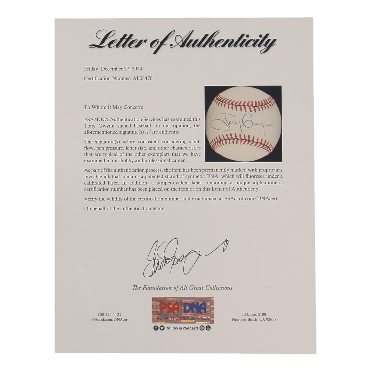 Tony Gwynn Signed ONL Baseball (PSA) at PristineAuction.com Tony Gwynn Signed ONL Baseball (PSA) at PristineAuction.com