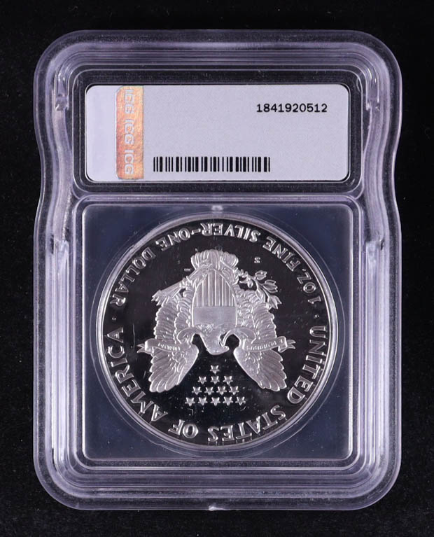 1990-S American Silver Eagle - 1oz Fine Silver Austin Hutto Signature Black Label LE #/249 (ICG PR70 DCAM) at PristineAuction.com 1990-S American Silver Eagle - 1oz Fine Silver Austin Hutto Signature Black Label LE #/249 (ICG PR70 DCAM) at PristineAuction.com