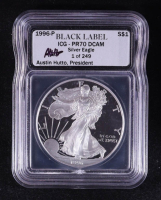 1996-S American Silver Eagle - Austin Hutto Signature Black Label LE #/249 (ICG PR70 DCAM) at PristineAuction.com
