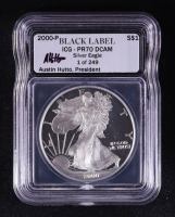 2000-S American Silver Eagle - 1oz Fine Silver Austin Hutto Signature Black Label LE #/249 (ICG PR70 DCAM) at PristineAuction.com