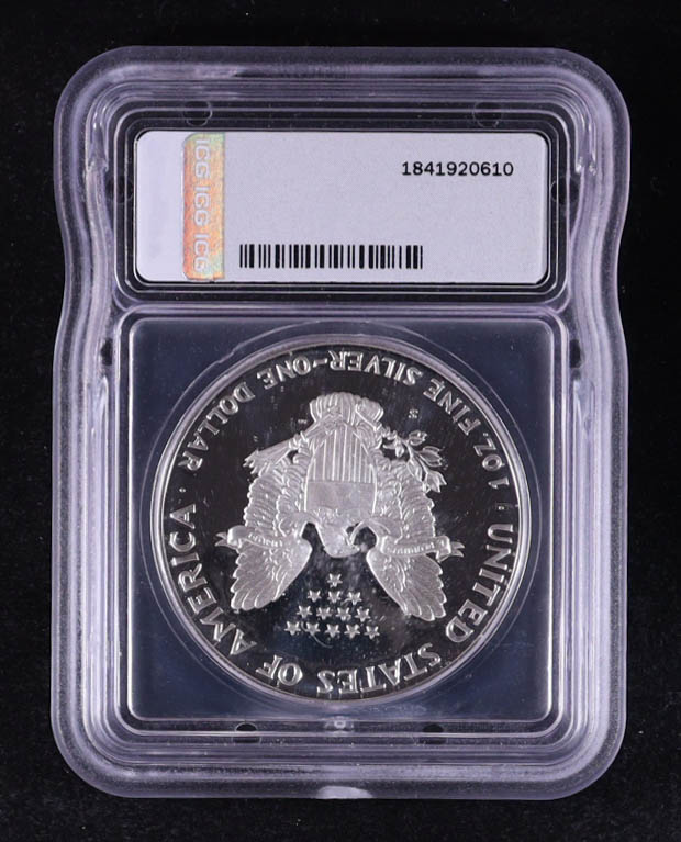 1991-S American Silver Eagle - 1oz Fine Silver Austin Hutto Signature Black Label LE #/249 (ICG PR70 DCAM) at PristineAuction.com 1991-S American Silver Eagle - 1oz Fine Silver Austin Hutto Signature Black Label LE #/249 (ICG PR70 DCAM) at PristineAuction.com