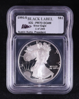 1991-S American Silver Eagle - 1oz Fine Silver Austin Hutto Signature Black Label LE #/249 (ICG PR70 DCAM) at PristineAuction.com