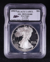 1992-S American Silver Eagle - 1oz Fine Silver Austin Hutto Signature Black Label LE #/249 (ICG PR70 DCAM) at PristineAuction.com