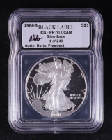 1988-S American Silver Eagle - 1oz Fine Silver Austin Hutto Signature Black Label LE #/249 (ICG PR70 DCAM) at PristineAuction.com