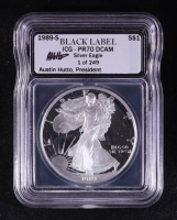 1989-S American Silver Eagle - 1oz Fine Silver Austin Hutto Signature Black Label LE #/249 (ICG PR70 DCAM) at PristineAuction.com